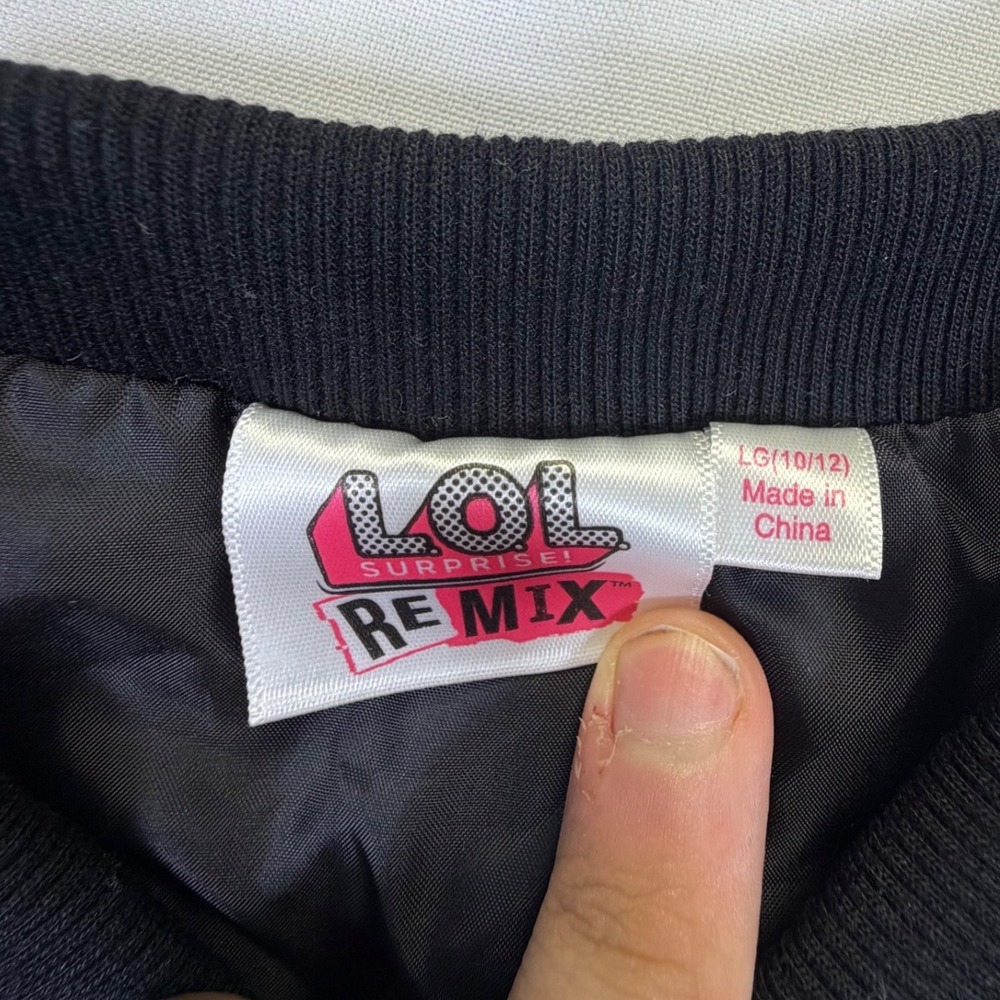 LOL Surprise Remix Girls Black Sequin Bomber Jacket Music Lover Patch Size 10/12 - Picture 3 of 7